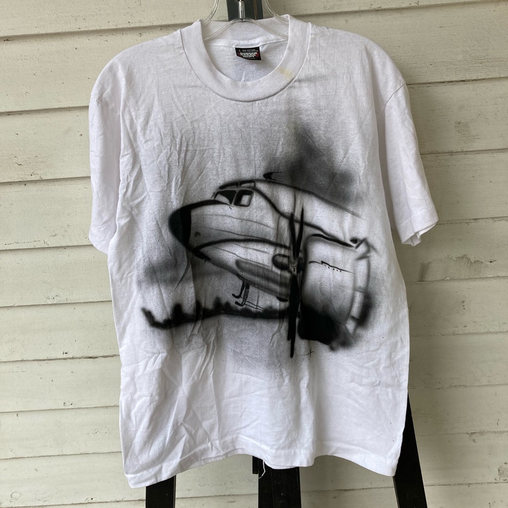 Vintage 1989 Graphic T-Shirt with Airplane Design